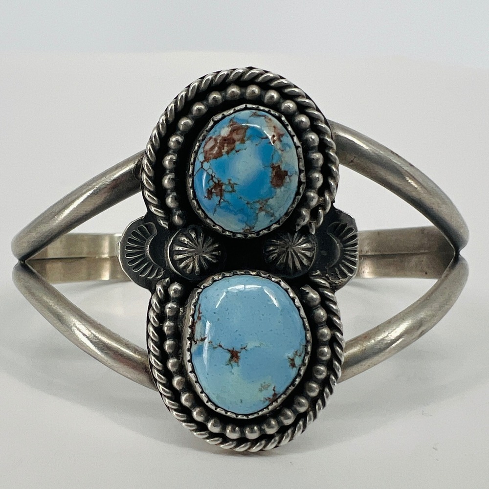 Vintage Artisan BJA Navajo Sterling Silver Turquoise Southwest Cuff Bracelet 38g